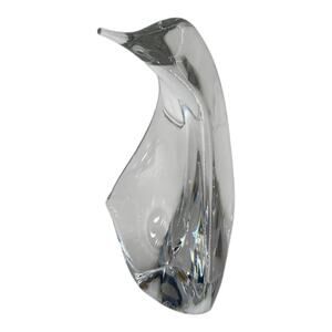 Daum France Crystal Penguin  Bird Sculpture Signed Clear Art Glass Figurine 8”